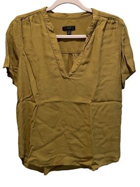J.Crew V-neck short sleeve olive/mustard blouse. Size S